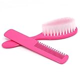 Manyao 2Pcs Baby Safety Soft Hair Brush Set Infant Comb Grooming Shower Design Pack (ピンク)