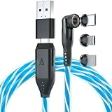 Statik 360 Pro 磁気充電ケーブル - Type C 充電器 急速充電 3 in 1 USB C to USB Cケーブル Micro USB & iProduct Tip USB Aアダプター すべてのデバイスに対応 - 100W高速充電器 GloBright 3フィート/1M