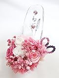 【プリザーブドフラワー／ガラスの靴シリーズ】ピンクと白の可憐なミニ薔薇とハートたちの楽しい時間【リボンラッピング付き】