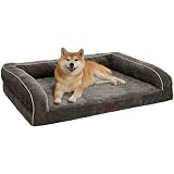 EMME 耐噛み 犬用ベッド 防水 丈夫 ペットベッド 洗える シェニール生地 柔らか ペットソファー 小型犬 中型犬対応 犬 ソファーベッド 耐久性 高反発 抗菌防臭 ペットクッションあごのせペット用ベッド 猫 犬 室内用 寝床 高齢犬 子犬 介護用 ふわふわ枕付き滑り止め取り外せるカバー 68x50x16cm 中灰色 Mサイズ