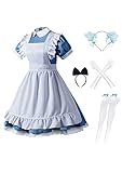 [OMZIN] レディース グレース 豪華セット 正統 メイド服 メイド服 喫茶店 ロリータ ワンピース ゴスロリ 可愛い 正統 ドレス ロング 人気 ハロウィン 仮装 ブルー XL