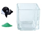 花市場直送便 ミニチュアガラス クジラ ブラック & カラーサンド グリーン & 植え込み用グラス ニューブロックS