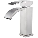 Wovier Brushed Nickel Waterfall Bathroom Sink Faucet,Single Handle Single Hole Vessel Lavatory Fauce