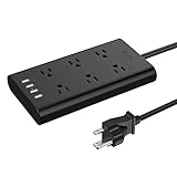 電源タップ USBコンセント6個口ACアウトレット4 USBポート一括スイッチ テーブルタップ USB充電付 雷ガード ホコリ防止シャッター付き (Black)