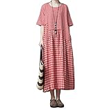 [エイチユーエー] ワンピース 春 夏 秋 大きいサイズ ゆったり 体型カバー 森 ガール ギンガム チェック チュニック 半袖 RD レッド 2XL