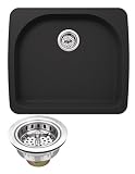 25 " x 22 "クォーツシングルボウルキッチンシンクのオニキスブラックwith Twist andロックStrainer ブラック MSGR2522D-BLK