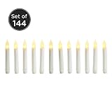 LEDテーパーキャンドル 無炎 象牙色 小型 蝋浸し ちらつく 琥珀色 電池付き Set of 144 LC003799