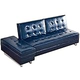 タンスのゲン ソファベッド 収納スツール付き 3段階リクライニング 左右独立背もたれ 金属脚 レザー風 SPVC生地 オットマン シングル 2人掛け 3人掛け ネイビー 48600018 01