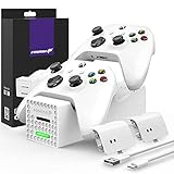 Fosmon Dual 2 Xbox Series X/S コントローラー充電器 + 2 x 1000mAh充電式交換用バッテリー電池 (Xbox One/360用ではありません), (2つ同時充電) LEDインジケータ 急速充電 過充電保護 充電チャージャー ステーション - 白い