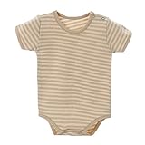 エルフ ベビー(Fairy Baby)オーガニックコットン 新生児 夏用ボディスーツ 肌着 半袖 カーキ ストライプ 66cm [02]