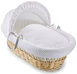 Clair de Lune Honeycomb Natural Wicker Moses Basket (White) by Clair de Lune