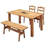 ダイニング4点セット 幅150 4人用 組立品 ブラウン ナチュラル 無垢材 テーブル+チェア2脚+ベンチ ASA-066