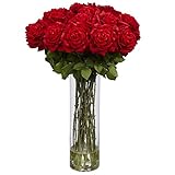 Nearly Natural 1214 Giant Rose Silk Flower Arrangement, Red [並行輸入品]