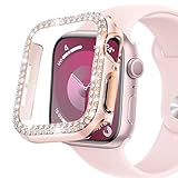 CIOODDW for アップルウォッチ カバー 40mm 41mm 42mm 44mm 45mm 46mm 49mm キラキラ 超簿軽量 耐衝撃 100%灵敏度 96颗 金属 ダブルダイヤモンド 飾りフレーム apple watch カバー Series ultra 3/2/1 /11/10/9/8/7/SE3/SE2/SE/6/5/4（41mm,ピンク&ローズゴールド,液晶フィルムなし）