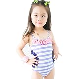 EASONDDD 水着 子供 水着キッズ 水着 女の子 ビキニ ストライプ ワンピース水着 ジュニア水着 体型カバー かわいい スイムウェア スクール 水泳 保育園用 フリル水着 1-2歳