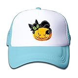 子供 メッシュキャップ 通気性 大人気 ダンスの帽子 メッシュハット ハロウィーン 猫 かぼちゃ 紫外線防止 帽子 カジュアル ストーリート系ライトブルー プリント付き 無地