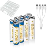 USB リチウムイオン充電式単三電池、高容量 1.5V 2500mWh 充電式単3形充電池、高速充電、1200 サイクル、タイプ C ポートケーブル付き、定出力 (8 パック) rechargeable battery aa