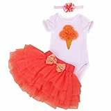 Gmasking 子供ドレス 女の子ワンピース スカート ロンパース リボン飾り 3点 セット オレンジ (L(6-12Months))