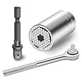 万能ソケット レンチ 7~19mm ユニバーサルソケット ドリルアダプター付き インチねじ ナット 多機能 3点セット 修理 修復