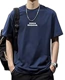 [OKJCON] tシャツ 半袖 メンズ 夏 綿 おしゃれ 無地 ゆったり シンプル 大きいサイズ (JP, アルファベット, M, ネイビー)