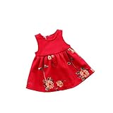 ベビー服 子供服 女の子ワンピース Pojour 可愛いベストスカート 長袖刺繍ドレス オシャレ 秋 通園 発表会 旅行 記念日 プレゼント 赤
