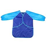 ベビー エプロン　長袖　食事用　お絵かき用　粘土遊び用　防水　脱着簡単　ポケット付き　女の子　男の子 (ブルー)