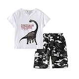 Toddler Baby Little Boy 2個恐竜Tシャツ迷彩パンツスーツ服装セット カラー: ホワイト