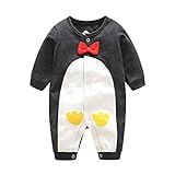 Mum&nny ベビー服 動物着ぐるみ 長袖カバーオール ロンパース 前開き 男の子 春秋 出産祝い 蝶ネクタイ付き ペンギン 12M