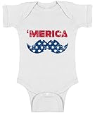 AwkwardスタイルベビーMerica One Pieceベビー半袖ボディスーツトップスUSA Flag Mustacheアメリカ7月4日 カラー: ホワイト