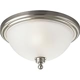 Progress Lighting P3312-09 2-Light Close-To-Ceiling Fixture with White Etched Glass, Brushed Nickel 