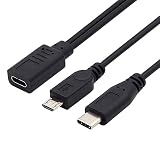 NFHK Type-C USB-C メス - USB-C Type C USB 3.1 & Micro USB オススプリッター延長充電ケーブル
