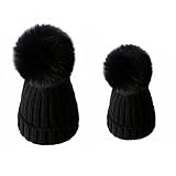 MIOIM ニット帽 親子 ニットキャップ 大人 子供 2点セット フェイク ファー ポンポン付き 折り返し 帽子 無地 厚手 保温