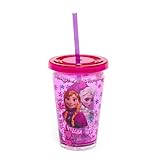 ディズニー　アナと雪の女王　ストロー付コップ　アナとエルサ　花とラメ　Disney store UK Frozen Waterfill Cup with Straw　並行輸入品