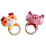 [ハッピードッグとブタ]愛らしい赤ちゃんの木製のラット玩具、2のセット