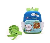 かわいい クマ 迷子 防止 ハーネス付 幼稚園 通園 出かけ リュックバッグ 羽付 リュックサック 女の子 男の子 幼児 子供用(中型 ブルー)