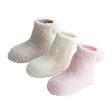 可愛い ボール付き ソックス 靴下 ベビー 新生児 赤ちゃん キッズ 子供 女の子 男の子 秋冬 コーラフリース 白 保温 お祝い 出産祝い ギフト 3足セット 0-3歳 (S(0-6ケ月), セット