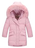 EOZY 子供服 ダウンジャケット女の子 フード付き 秋冬 ダウンコート アウター 棉服 防寒 保温 ガールズ 通園 通学 キッズ ロング 120 ピンク