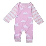 PER ロンパース カバーオール ベビー服　長袖 肌着 ルームウェア パジャマ　ボタン付き　ピンク　可愛い　雲プリント　新生児　幼児　女の子 (90cm)