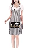 ストライプエプロン 可愛いレディースエプロン 割烹着 シンプル ベーシック エプロン カフェエプロン キッチン 料理 お仕事 業務用 ガーデニング 60*70CM B