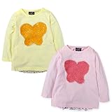 ベビー服 女の子 Tシャツ 長袖 Dolly Ribbon ドーリーリボン チュールフリル バック花柄切替 リボン スナップボタン付き 女児 ベビー (1.イエロー/95cm)