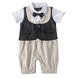 Linyuan 良質 Cute Baby Boys' Short Sleeve Gentleman Romper Outfit Jumpsuit カバーオール LT08