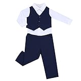 (アイム)iiniim　ベビー　連体　長袖　紳士服　フォーマル　子供服　カバーオール　ベビースーツ　ボーイズ　蝶ネクタイ　新生児　シャツ+ベスト+パンツ　３点セット ブラック＆ホワイト タグ：120 