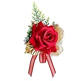 Blesiya コサージュ　リストフラワー　造花　フラワー　バラの花　花嫁　花ガール　結婚式　パーティー　ドレスアップ　魅力的　５色選べる - 赤