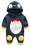KKalawa ベビー服 男の子 カバーオール 秋冬 厚手 防寒 前開き あて布付き 記念写真 ペンギン ブルー 6-9ヶ月