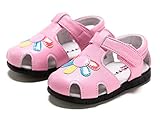 Candykids 子供サンダル　ガールズサンダル　女児　ベビー 女の子　お花付き　オシャレ　可愛い　オックスフォード　つま先保護　柔らかい　滑り止め　入園式　結婚式に 　 (内寸15cm, ピンク)