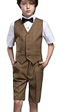 C-Princess タキシード 男の子 キッズ スーツ 子供服 ジャケット 半袖 ハーフパンツ 4点セット 重ね着風 卒業式 発表会 司会者 春夏 ブラウン 120