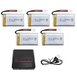 5PCS 3.7V 800mAh 小型ホワイト ヘッドリチウム電池 + 5 in1 充電器 に適合す Syma X5C X5SC X5SW V931 MJX X708W X709 UDI U45W U42W E32HWS5C 4軸航空機 模型飛行機、ドローン、グライダー、ヘリ用バッテリー