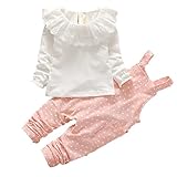 (フラジオ)Frageo 子ども ベビー 服 レース ブラウス ドット サロペット セット 女の子 (90, ピンク)