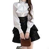 [AOTYP] アイドル衣装 コスプレ ゴスロリ ロリータ ブラウス スカート サッシュベルト ゴシック セットアップ ミニ丈 Y2K ステージ 衣装 撮影 ハロウィン 仮装 かわいい 黒 白 ホワイト/ブラックS