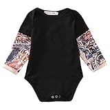 新生児赤ちゃん男の子女の子Tattoo Print Romper Coverallsスプライシング長袖ジャンプスーツ服装 カラー: ブラック